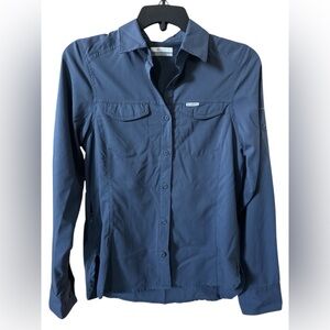 Columbia XS Omni-Shade Sun Protection Arrowhead Trail Button Down Shirt Blue